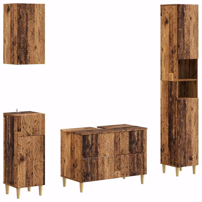 Set di 4 mobili da bagno in legno riciclato, materiale composito