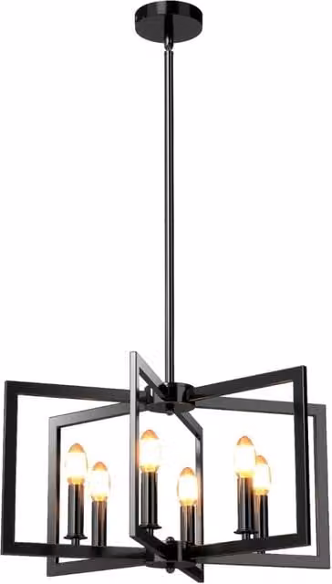 Lampadario moderno a soffitto con 6 luci regolabili in metallo nero, design geometrico rotondo per cucina e sala da pranzo, L/P/H: 54 x 54 x 67-157 cm