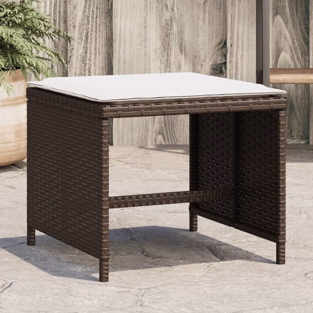 Set di 4 sgabelli da giardino vidaXL in polyrattan marrone con cuscini bianchi L/P/H: 40 x 40 x 35 cm