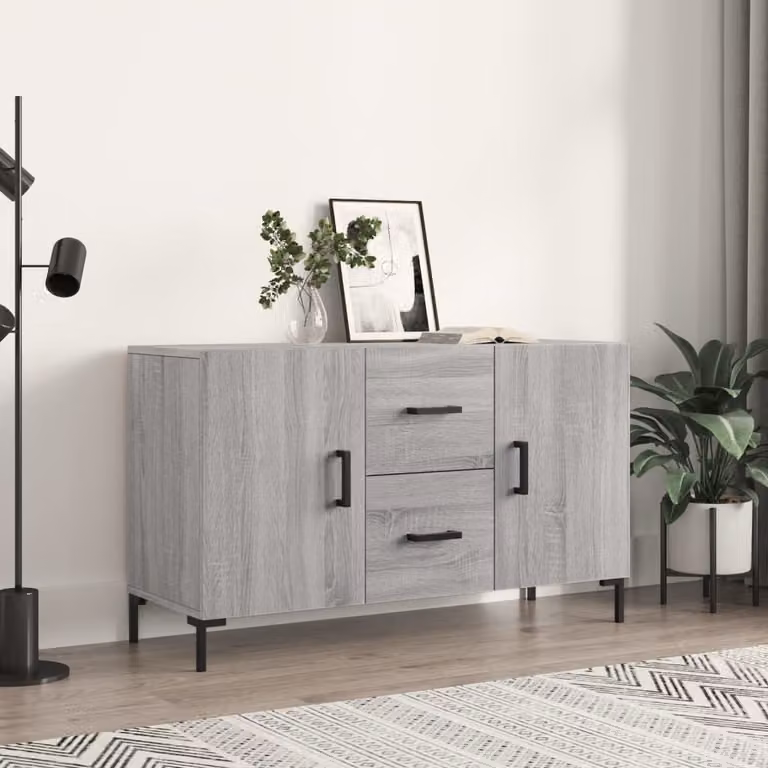 Credenza moderna vidaXL in legno multistrato e metallo, Grigio Sonoma, L 100 x P 36 x H 60 cm