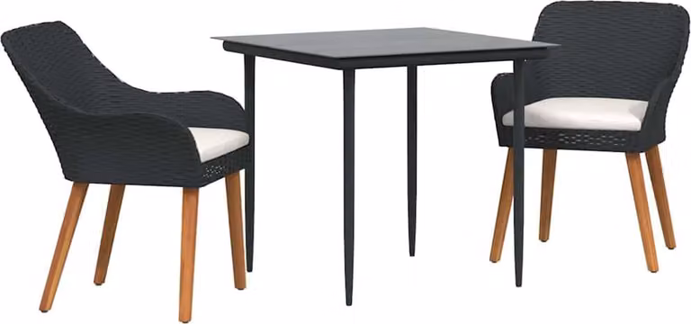 Set da Pranzo per Giardino con cuscino 3 pcs Nero polyrattan