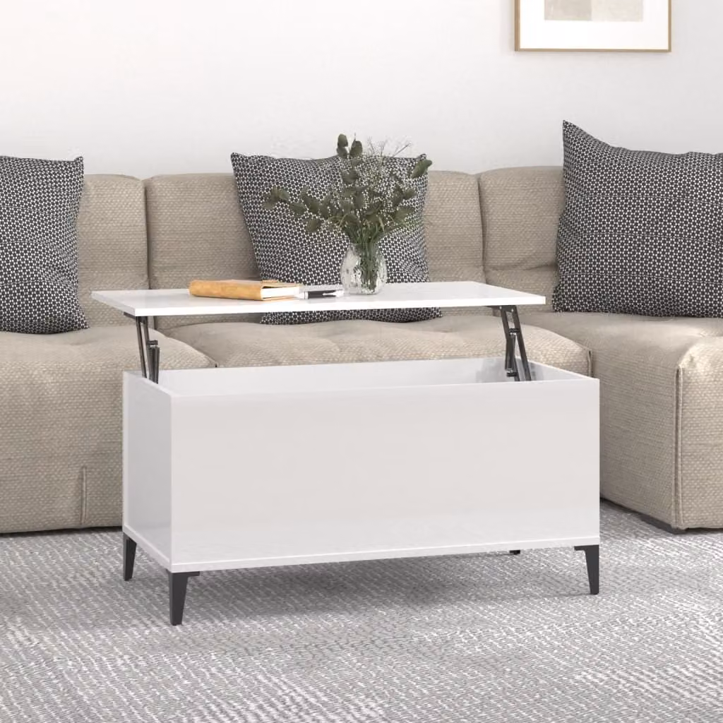 Maison Exclusive - Tavolino bianco lucido 90x44,5x45 cm Materiale ligneo