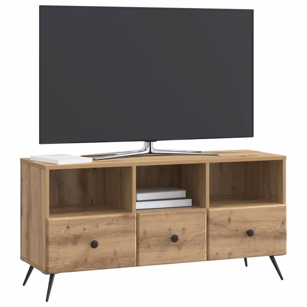 Credenza per TV moderna in legno Rovere marrone con cassetto e passacavi L: 102 cm, P: 34,5 cm, H: 50 cm – 2