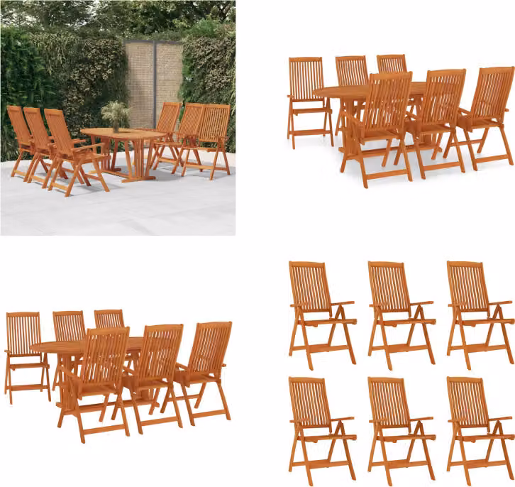 vidaXL Set da pranzo da giardino 7 pezzi in legno massiccio di eucalipto - Set da pranzo da giardino - Set da pranzo da patio - Collezione da vivere all'aperto - Tavolo e sedie da giardino