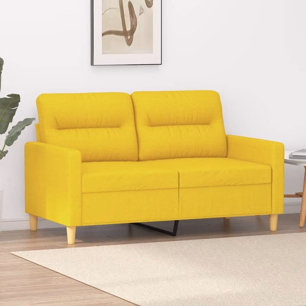 Divano a due posti, colore giallo chiaro, 120 cm, rivestito in tessuto