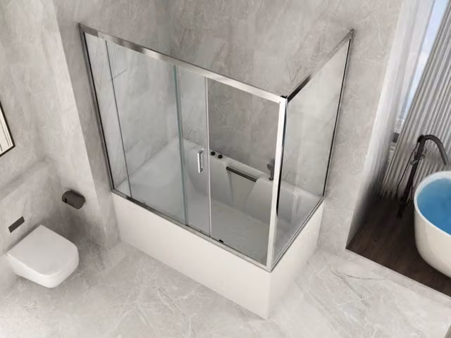 Box Doccia per Vasca a 2 Lati in Vetro Trasparente da 6 mm 1 Lato Fisso e 1 Porta Scorrevole - Misura: 80 x 120 x h150
