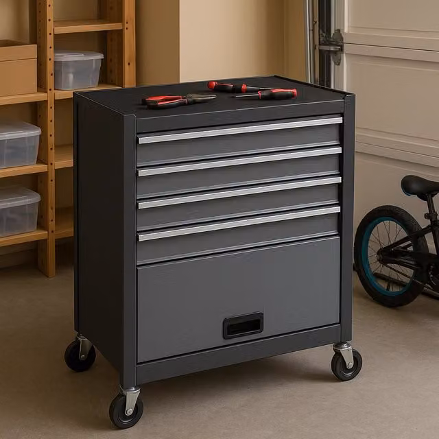 Carrello Portautensili in Acciaio DANYX SRL con 4 Cassetti e Vano Porta Attrezzi Grigio L: 74,5 cm, P: 61,5 cm, H: 33 cm