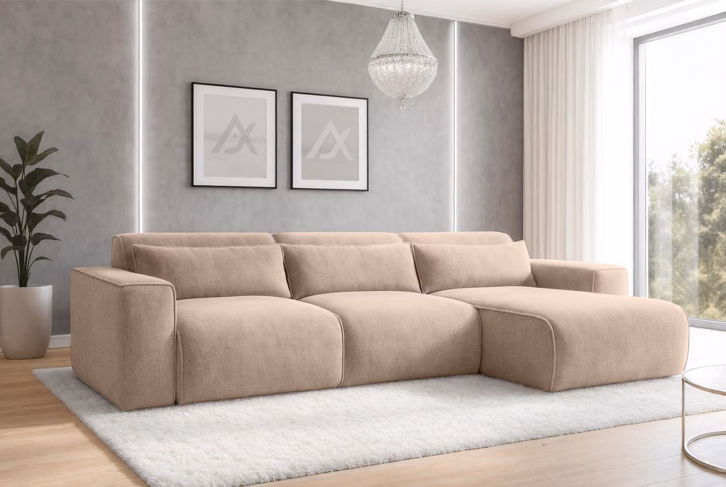 AX LIVING Divano componibile con funzione letto Ruyam Beige 310 cm R