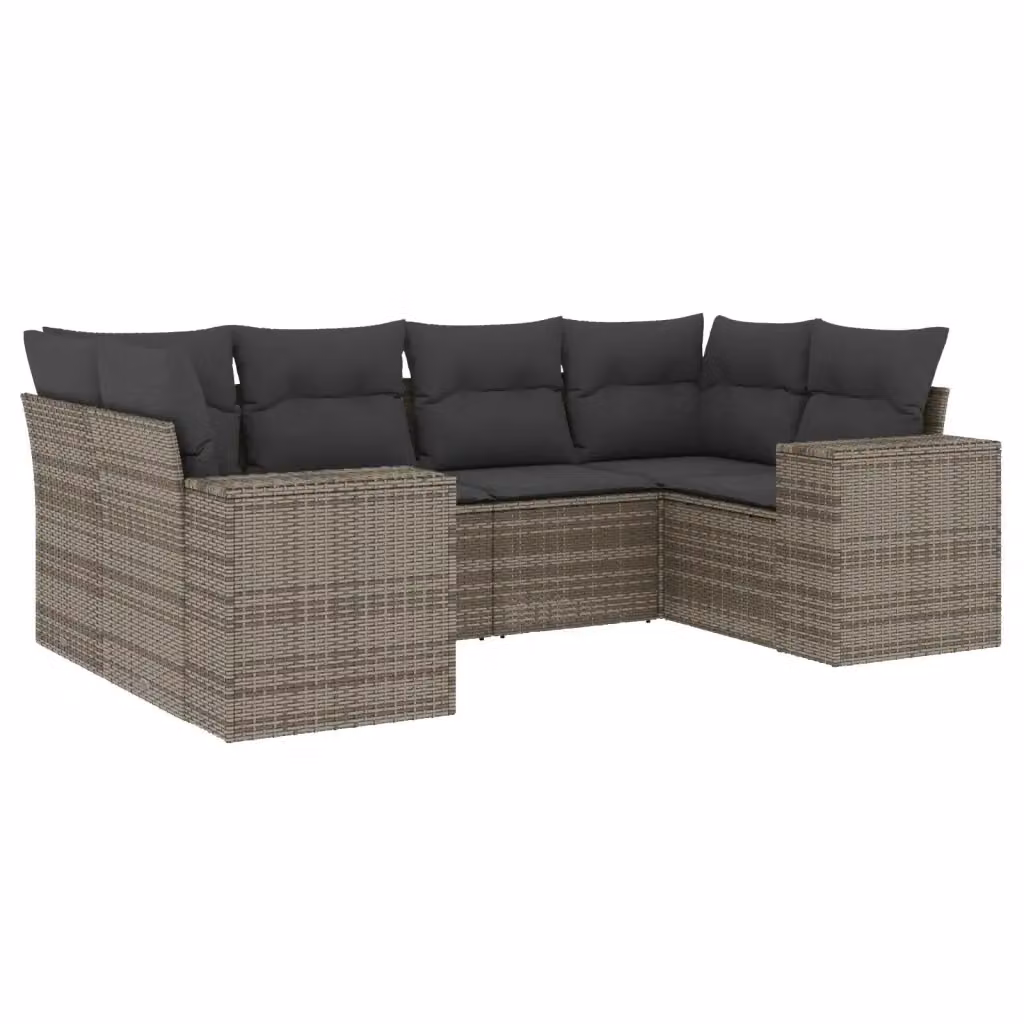 Set Divano da Giardino a L vidaXL in Polyrattan Grigio con 6 Cuscini Imbottiti e Coperture Rimosse – 2