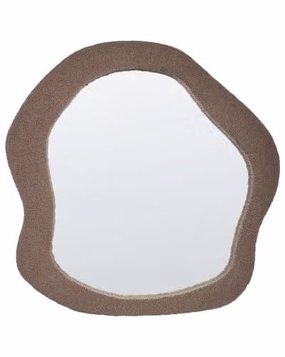 Beliani Specchio da parete moderno decorativo appeso 79 x 80 cm Telaio in MDF Forma irregolare Tessuto Boucle Marrone