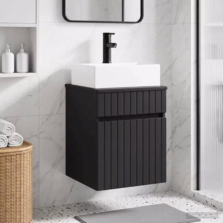 Lavabo da parete moderno vidaXL nero con ante a battente L: 39 cm, P: 41 cm, H: 62,5 cm