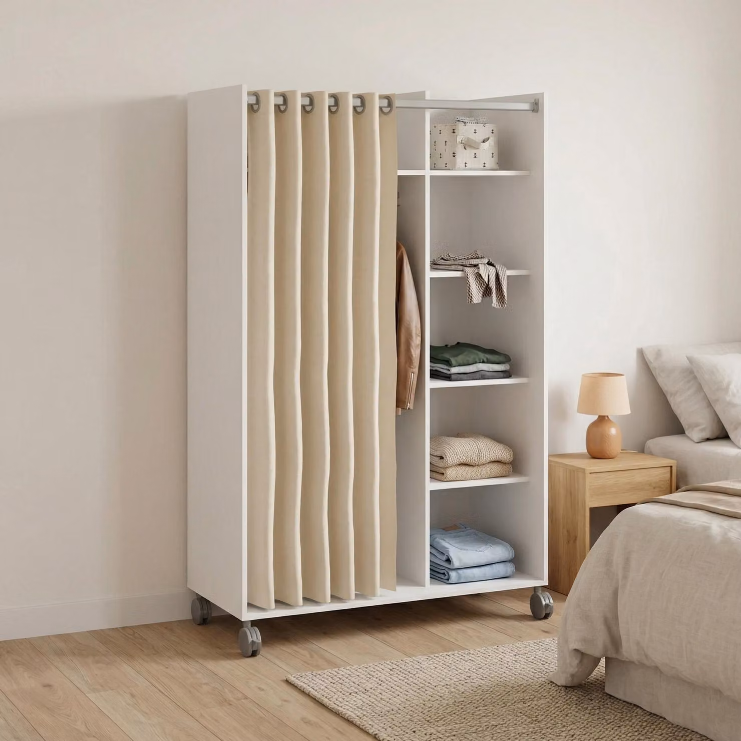 Dmora Guardaroba Grande Alfango 48.25x160h cm Bianco, Appendiabiti Apertura Tenda