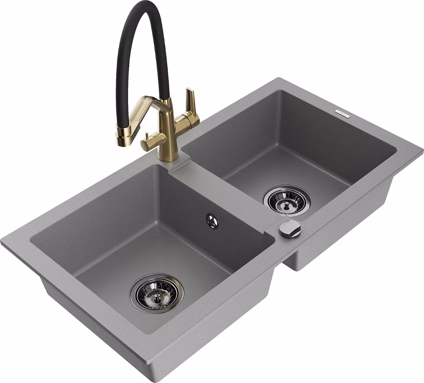 Mexen Mario lavello in granito a 2 vasche con miscelatore da cucina Duo, grigio - 6504-71-671701-57-B
