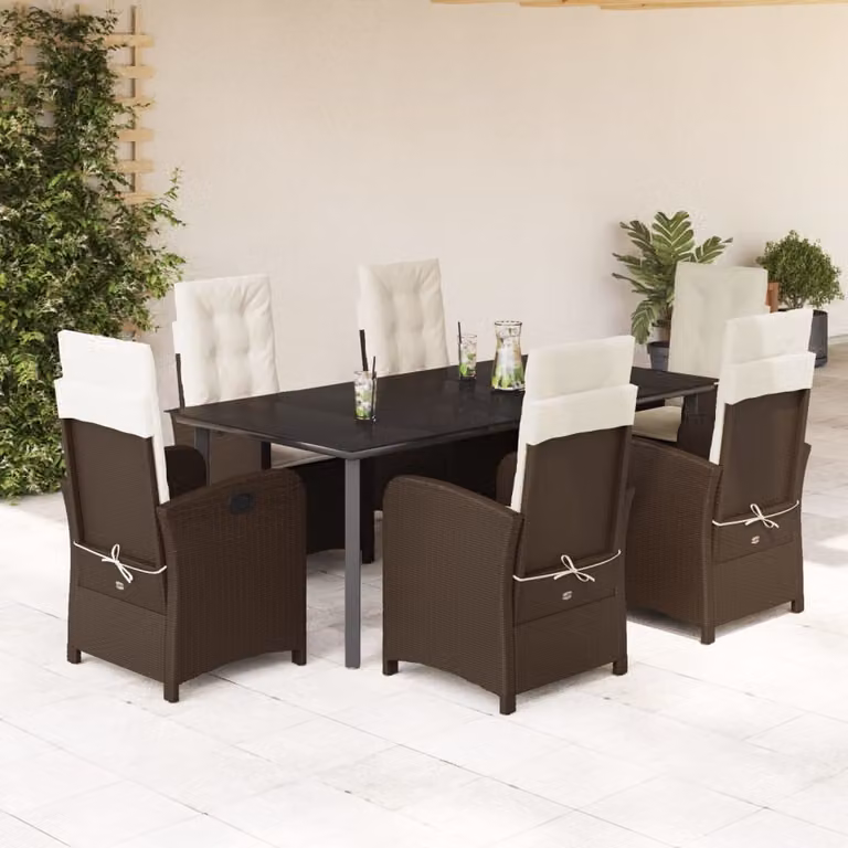 Maison Exclusive - Set da pranzo da giardino 7 pezzi con cuscini marroni in polyrattan