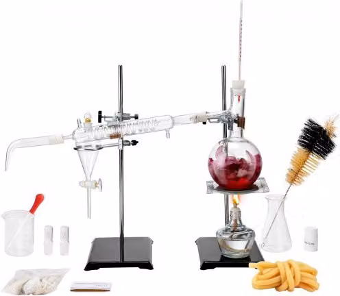 VEVOR Kit di distillazione di oli essenziali in vetro borosilicato 3.3 trasparente da 500 ml con lampada ad alcool e set da 28 pezzi