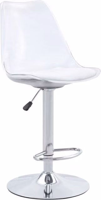 Set di 2 sgabelli da bar regolabili con schienale trasparente in plastica, sedile in pelle PU bianco e base in metallo argentato, altezza 60-80 cm, rotazione 360°