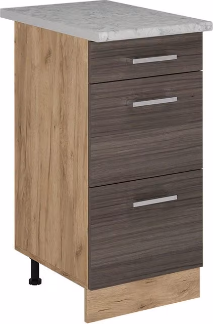 Mobiletto base per cucina Vicco R-Line Grigio nobile e Rovere dorato con cassetti, L: 40 cm, H: 81,6 cm, P: 60 cm