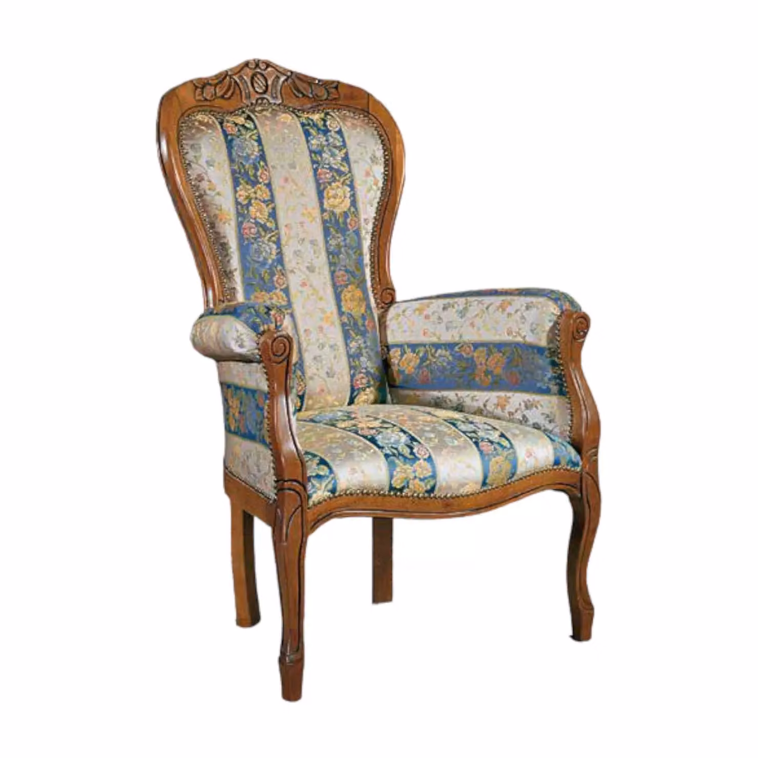 Poltrona imbottita in legno di faggio con decorazioni floreali e braccioli Mobili 2G L/P/H: 104 x 52 x 36 cm – 1