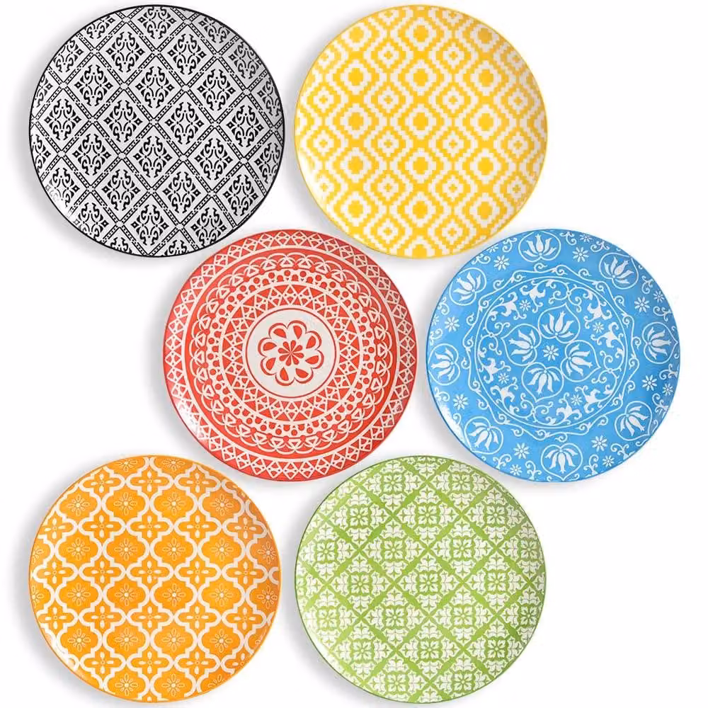 Set di 6 piatti piani in Vetroceramica resistenti ai graffi, stile boho
