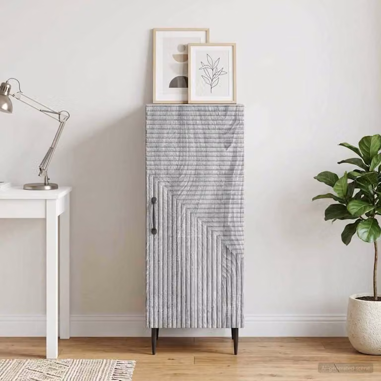 Credenza moderna vidaXL in legno ingegnerizzato e metallo, Grigio Sonoma, L: 33 cm, P: 34,5 cm, H: 89,5 cm