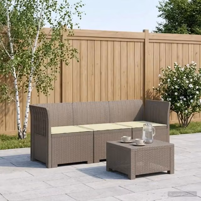 Divano da esterno-Divano da Giardino 3 posti con cuscini in look rattan PP 386548