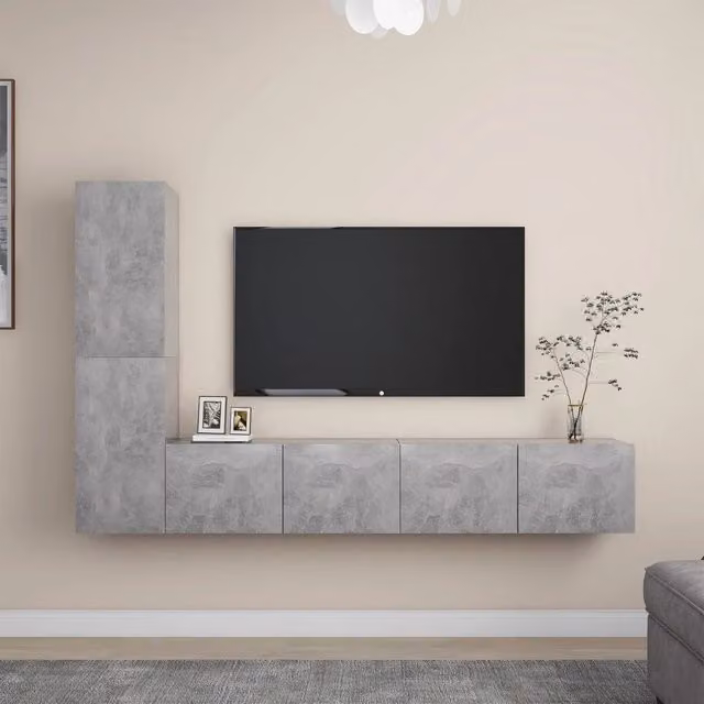 Set di mobili porta TV moderno vidaXL in legno multistrato grigio, composto da 4 pezzi da appendere a parete – 1