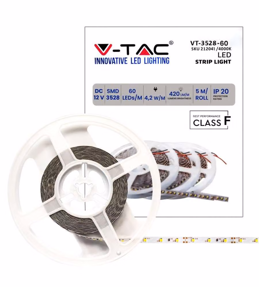 Strip LED SMD3528 4.2W/m 5m 60 LED/m 12V 4000K IP20 8mm