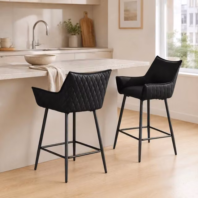 Set 2 sgabelli da bar in stile vintage con schienale e braccioli ergonomici, struttura in metallo, colore antracite