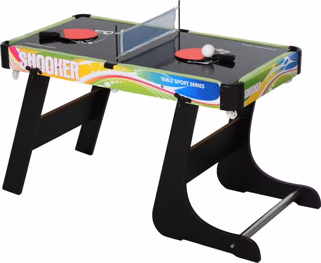 HOMCOM Tavolo Multigioco Pieghevole 4 in 1 con Calcio Balilla, Hockey da Tavolo, Ping Pong e Biliardo, Multicolore, L: 86,5 cm, P: 43,5 cm, H: 64 cm