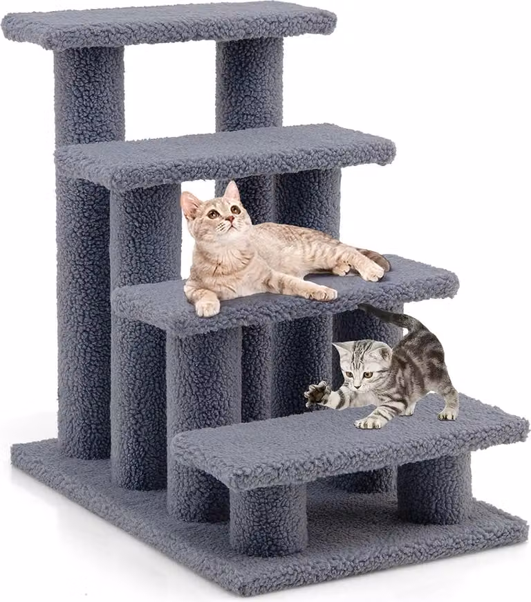 COSTWAY scale per gatti, albero da arrampicata per gatti, scale per gatti fino a 25 kg, scale per animali piccoli, albero da gioco 4 piattaforme di osservazione, 61 x 41 x 60 cm, truciolato (grigio)