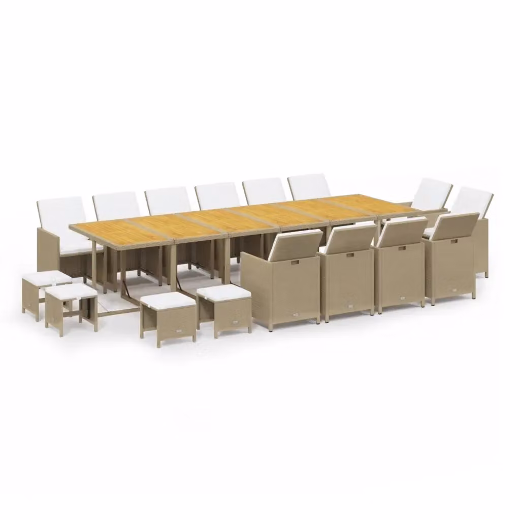 Set da pranzo da giardino vidaXL in legno di acacia oliato e rattan con 17 pezzi e cuscini beige, marrone e bianco – 2