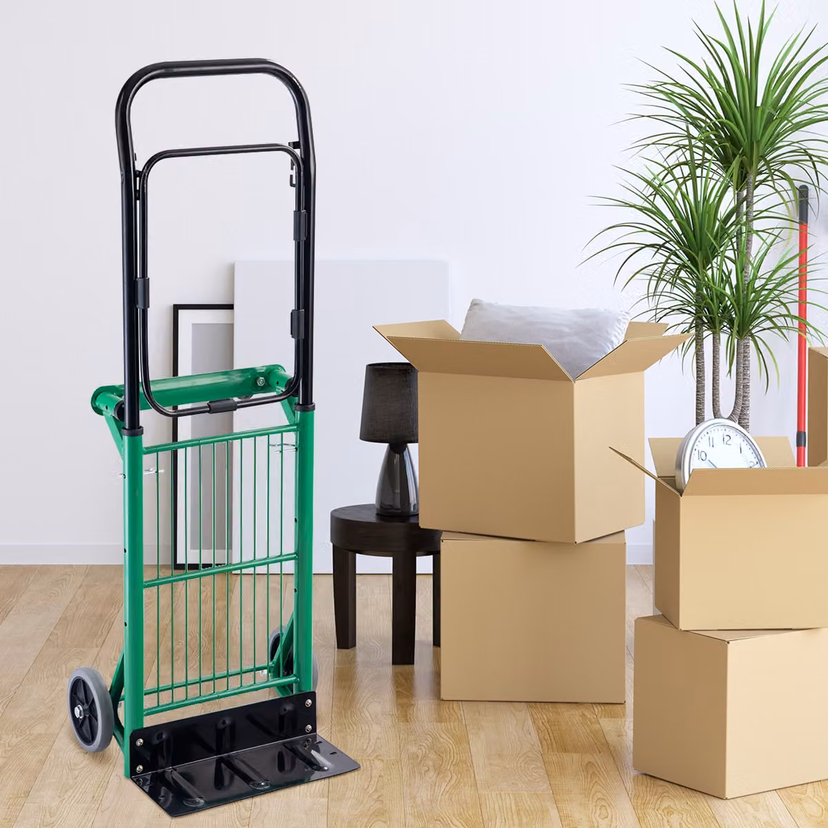 Carrello portapacchi multifunzione Costway 2 in 1 con pianale pieghevole in acciaio inossidabile verde, portata 90 kg