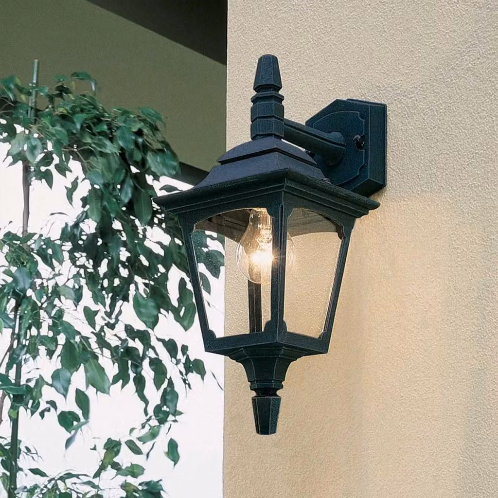 Applique da esterno Elstead Chapel Mini in stile retrò nero con vetro trasparente e attacco E27 60W – 2