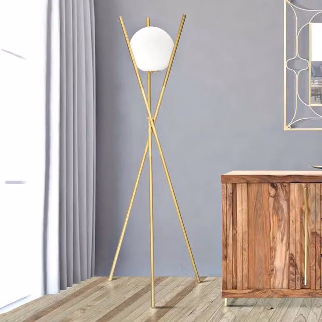 Lampada da terra Douz in vetro e metallo, bianco e oro/ottone