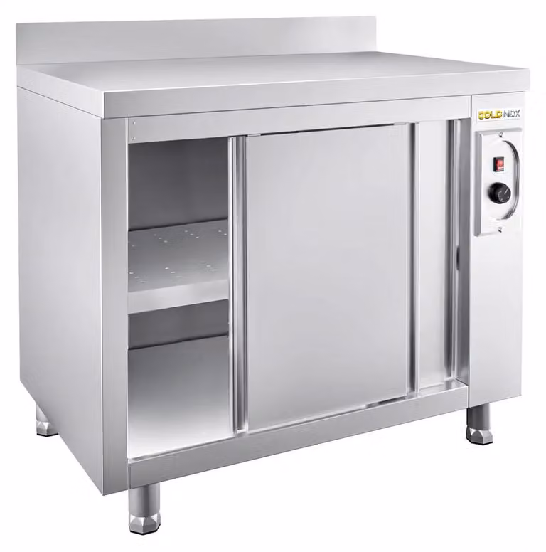 Mobile riscaldato in acciaio inossidabile, modello a basso profilo, dimensioni 1200x700 mm, versione PREMIUM - GOLDINOX