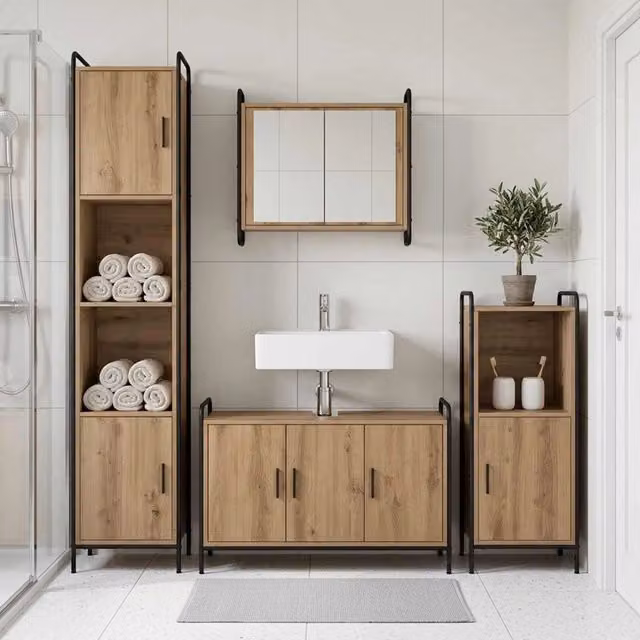 Set di Armadi da Bagno 2 pz Rovere Artigianale 3444482