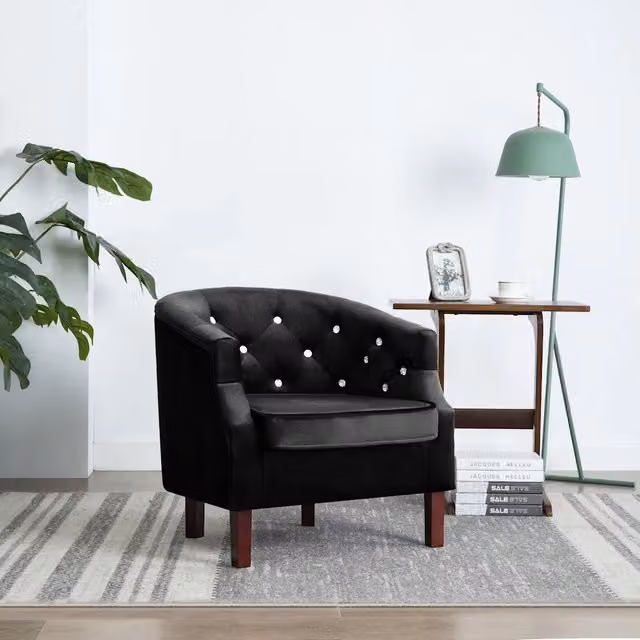 Poltrona vidaXL in velluto nero con braccioli e struttura in legno per soggiorno o camera da letto L: 64 cm, P: 65 cm, H: 65 cm – 1