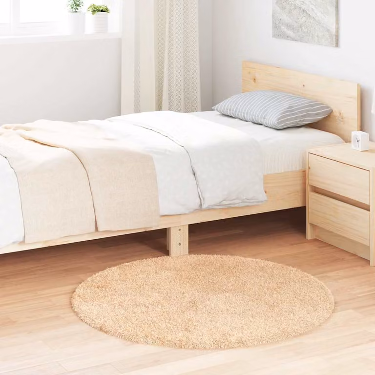 Tappeto Shaggy a Pelo Lungo vidaXL NAVARRA Beige, Rotondo, Poliestere, L/P: 100 x 100 cm