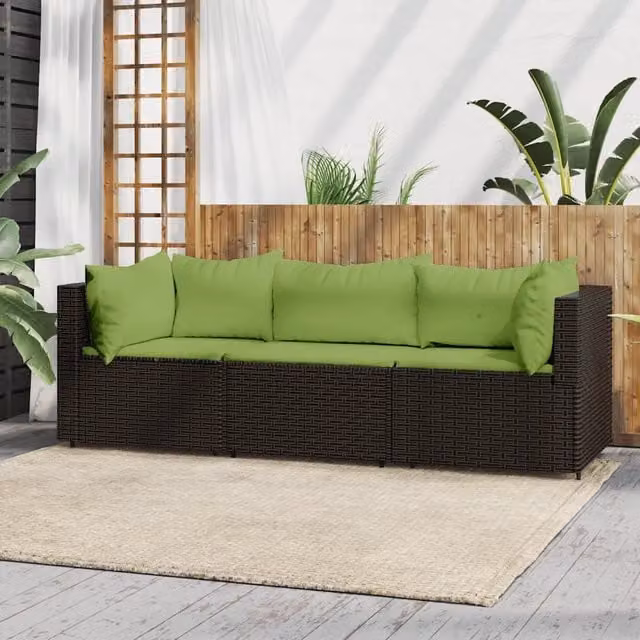 Set Mobili da Giardino 3 pz con Cuscini in Polyrattan Marrone 319830