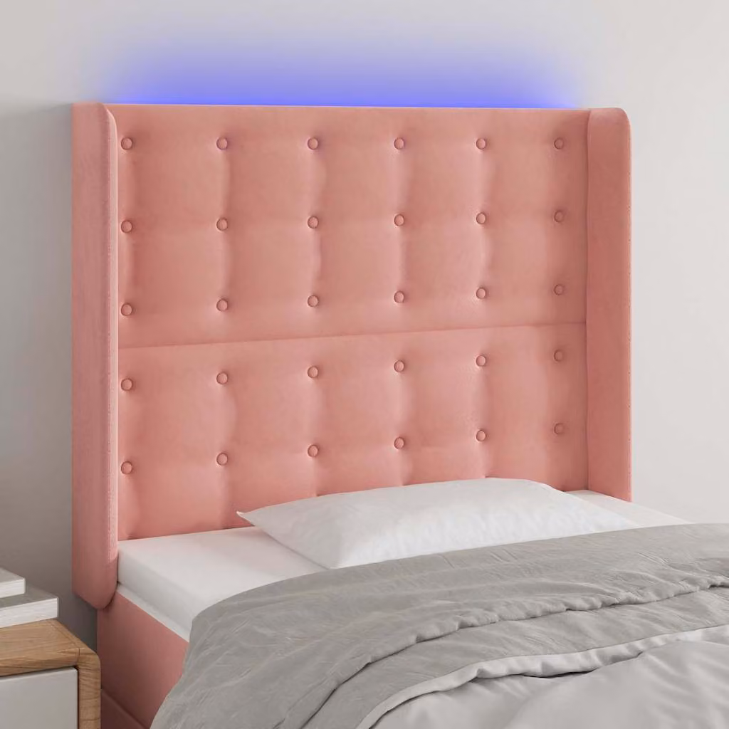 Testiera per letto vidaXL in velluto rosa con illuminazione LED e porta di ricarica USB, L: 83 cm, P: 16 cm, H: 118-128 cm