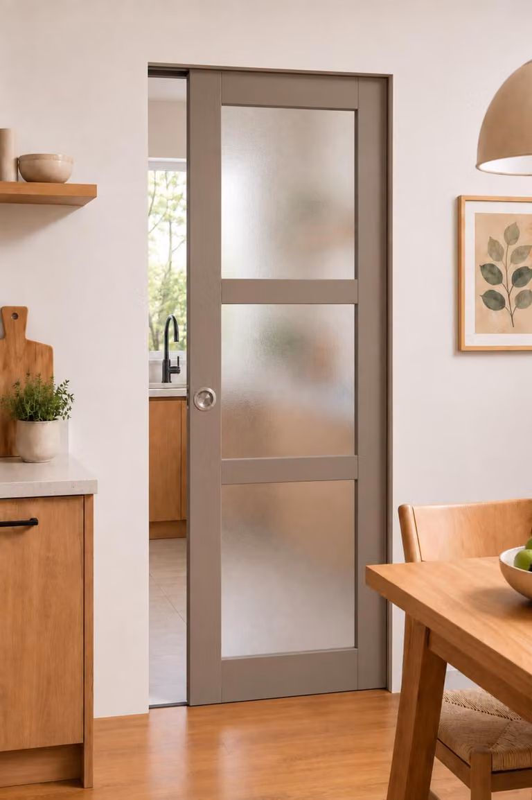 Porta scorrevole grigia beige con vetro H204 x L83 cm, incassata (senza kit di finitura) Gd Menuiseries