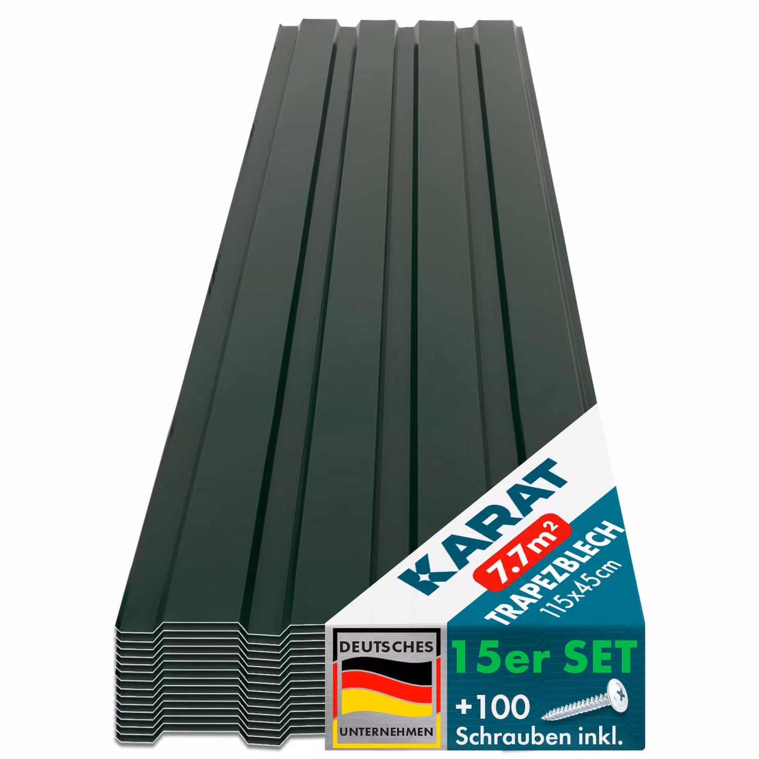 15 pezzi lamiera trapezoidale 115x45 cm lamiera profilata SET incl. 100 viti 7,7 m² verde
