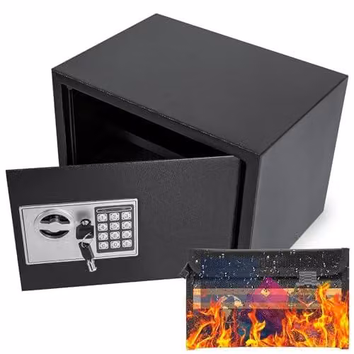 Cassaforte elettronica da 25 litri - Serratura a combinazione con chiavi - 25x35x25 cm - Acciaio - Nera - Cassaforte per documenti e oggetti di valore