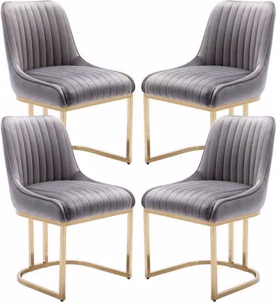 Set di 4 moderne poltrone rivestite in velluto morbido e dotate di gambe in metallo resistente, colore grigio