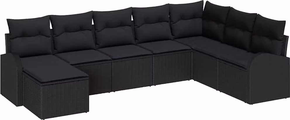 Set di divani con cuscino 8 pcs Nero polyrattan