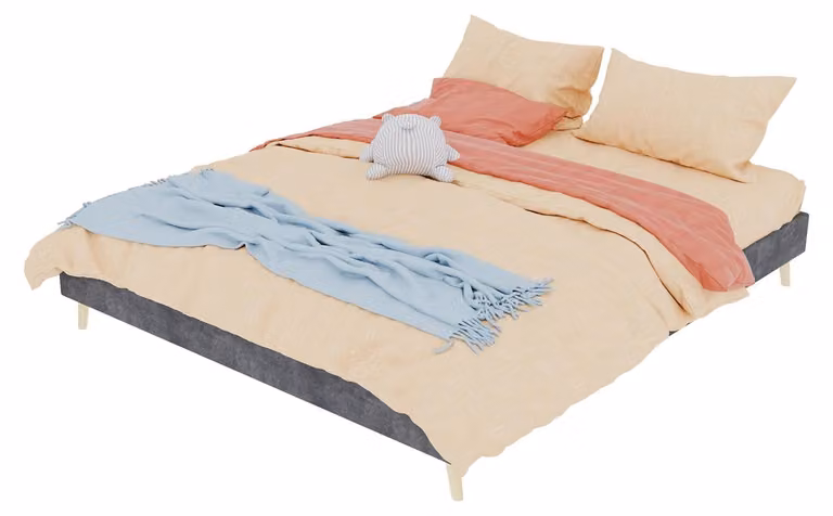 Struttura letto 160x200 cm, grigia, in tessuto e metallo, letto basso in stile moderno per la camera da letto