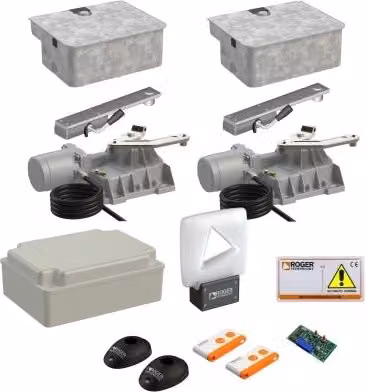 Set di 2 motori elettromeccanici interrati Roger R21/354 per cancelli battenti in acciaio inossidabile colore grigio