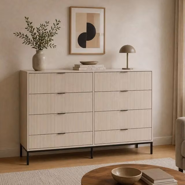 Lamila, Cassettiera 8 Cassetti, 150x40x116h cm Beige Cashmere