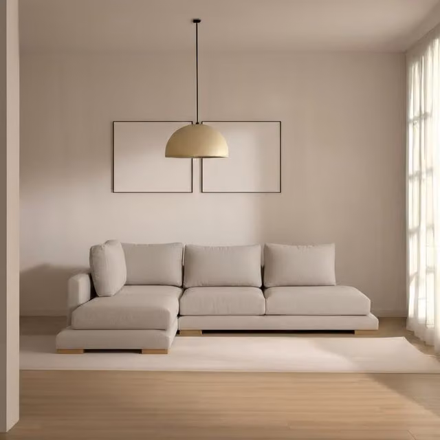 Divano letto Luxor Living beige a 4 posti con lato sinistro aperto e struttura in legno massello