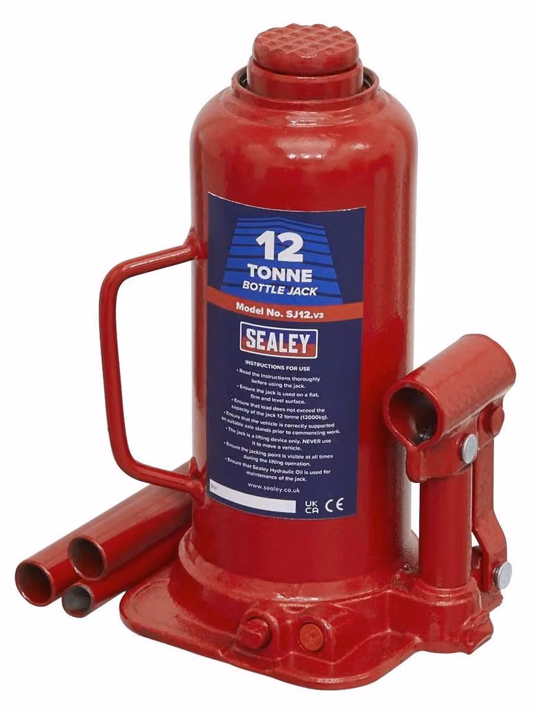 Sollevatore per auto a bottiglia, capacità 12 tonnellate, colore rosso, acciaio, altezza di sollevamento da 230 a 465 mm
